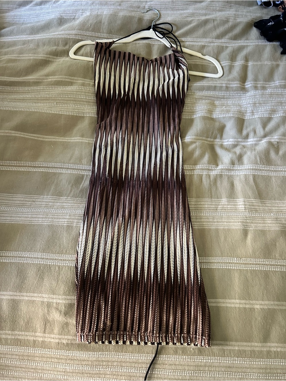 Forever 21 Brown and Cream Textured Sleeveless Sheer/Coverup Dress